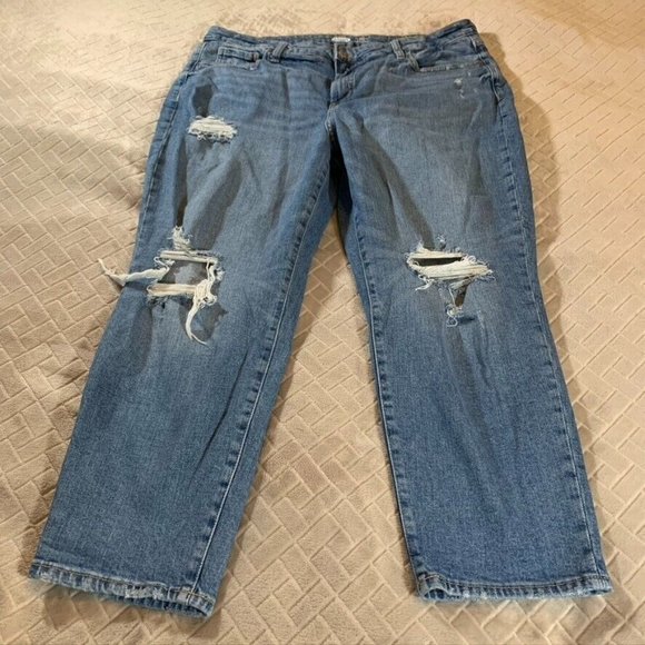 Old Navy Denim - Old Navy Womens 18p Denim Jeans Blue OG Straight High Rise Distressed Stretch